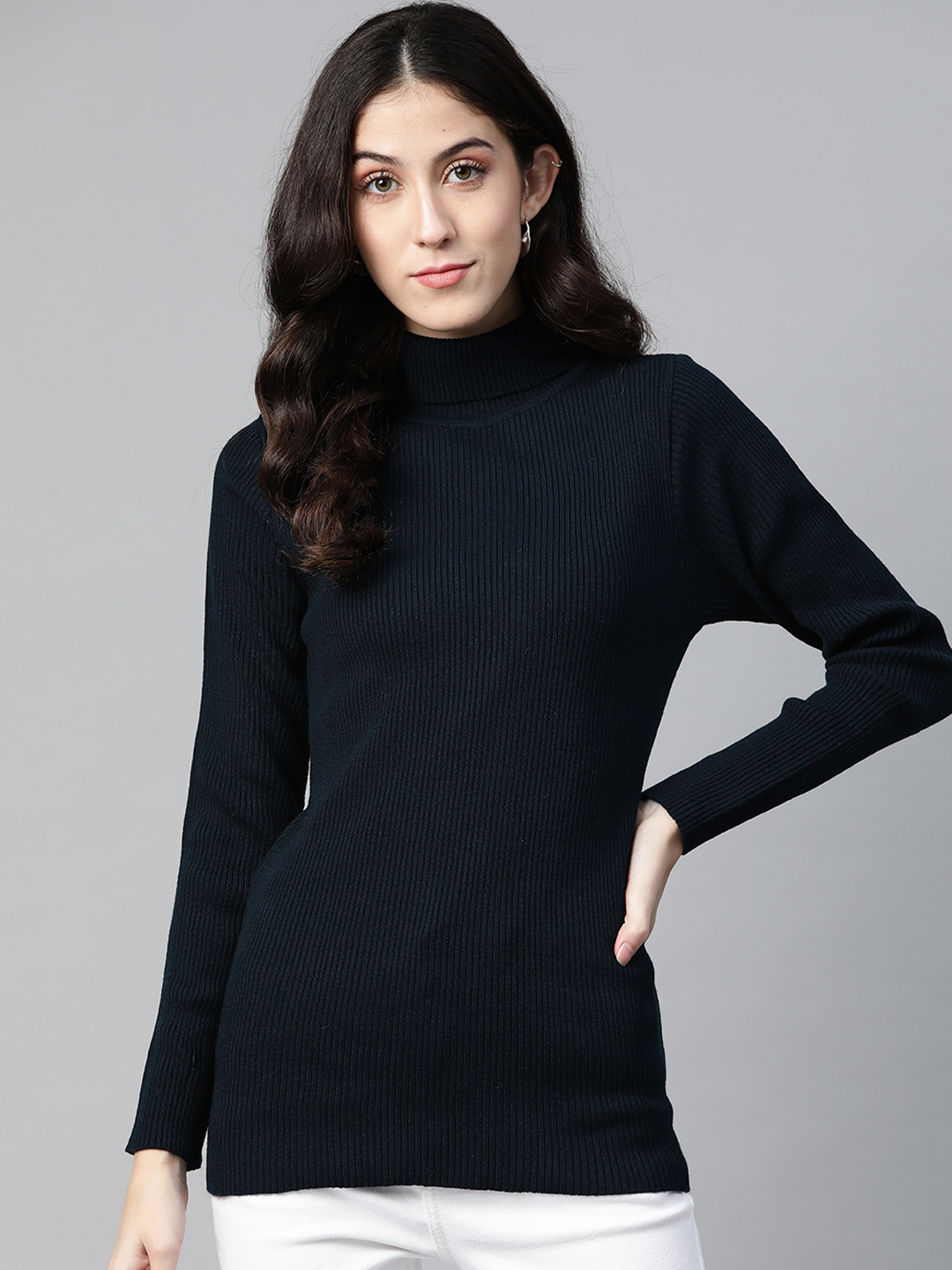 WOMEN NAVY BLUE TURTLE NECK TOP - Companion