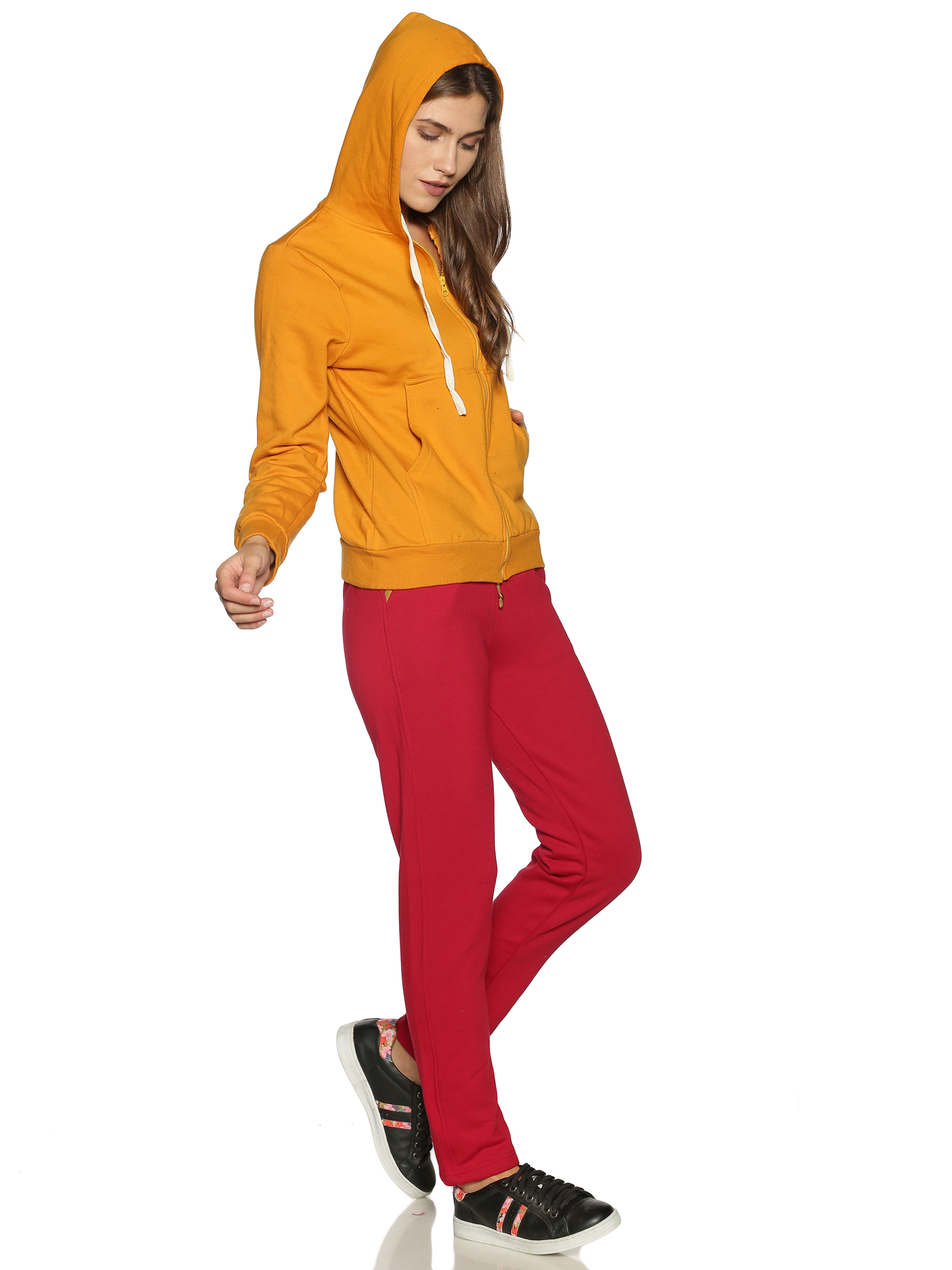 RED WOMEN TRACK PANTS WITH CONTRAST STRIPE POCKET Companion